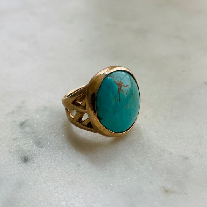 MIMOSA Handcrafted Bronze Mother Tree Ring with Turquoise