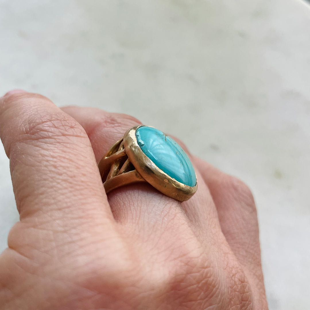 MIMOSA Handcrafted Bronze Mother Tree Ring with Turquoise