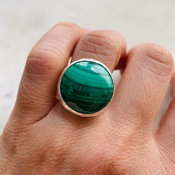 MIMOSA Handcrafted Silver Mother Tree Ring With Malachite