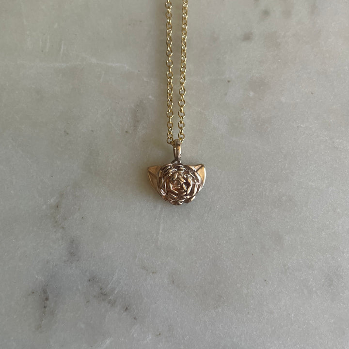 MIMOSA Handcrafted Small Camellia Flower Necklace in 14K Gold