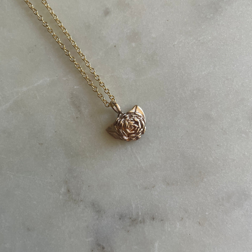 MIMOSA Handcrafted Small Camellia Flower Necklace in 14K Gold