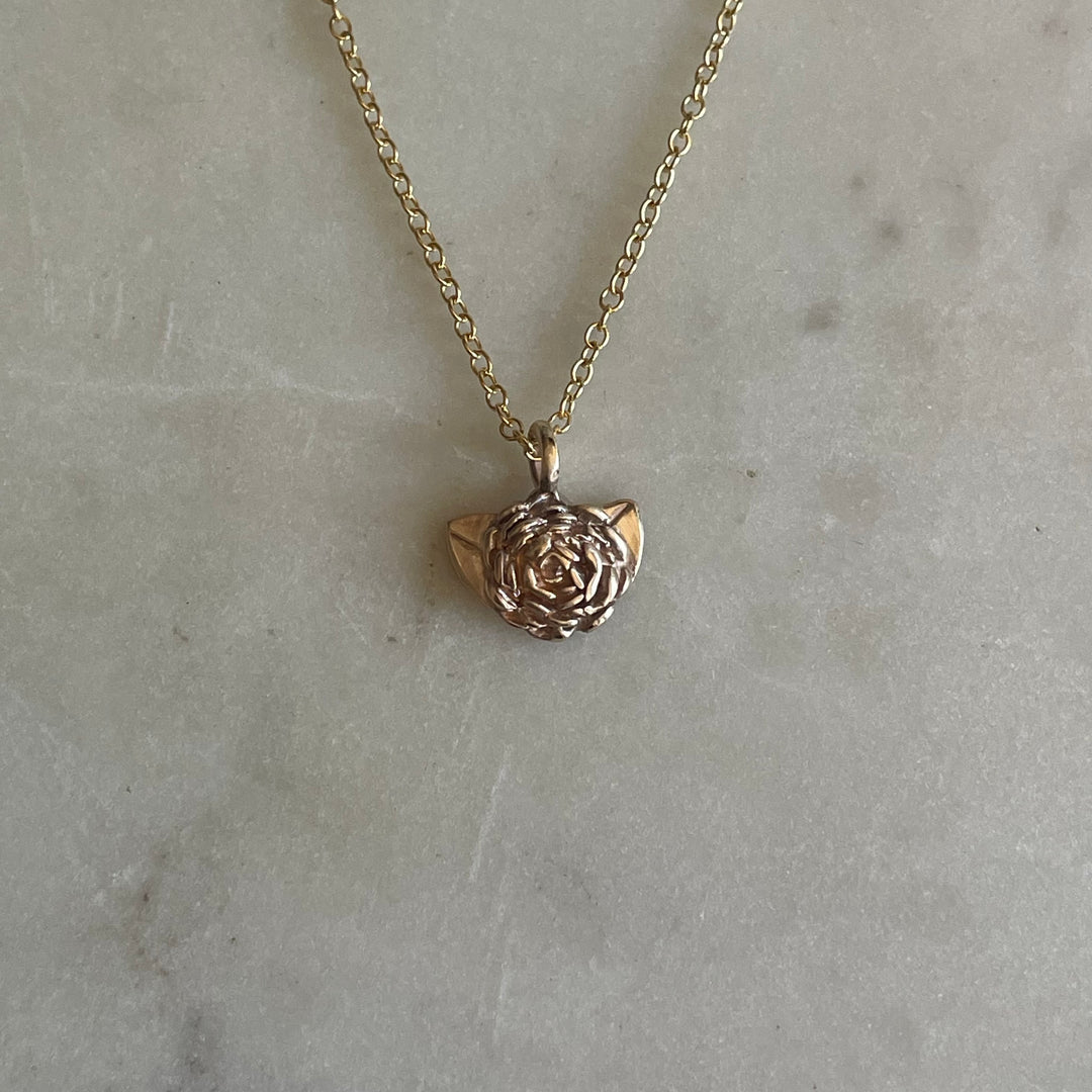 MIMOSA Handcrafted Small Camellia Flower Necklace in 14K Gold