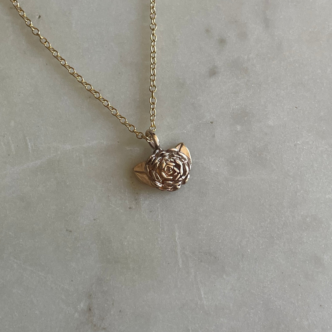 MIMOSA Handcrafted Small Camellia Flower Necklace in 14K Gold