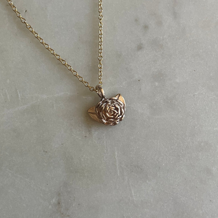 MIMOSA Handcrafted Small Camellia Flower Necklace in 14K Gold