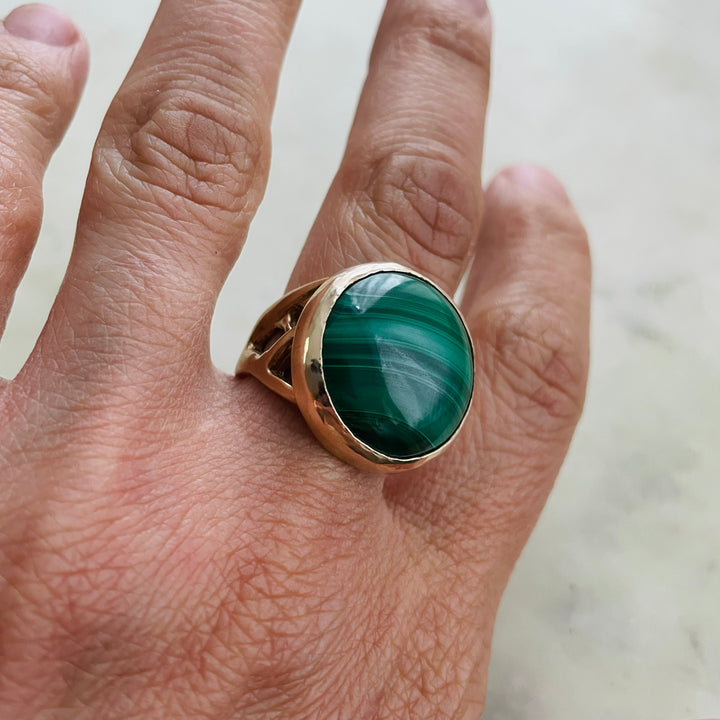 MIMOSA Handcrafted Bronze Mother Tree Ring With Malachite