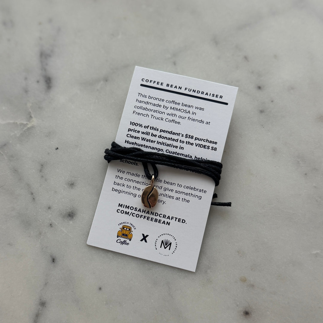 Bronze Coffee Bean Pendant on Black Cotton Cord from MIMOSA Handcrafted
