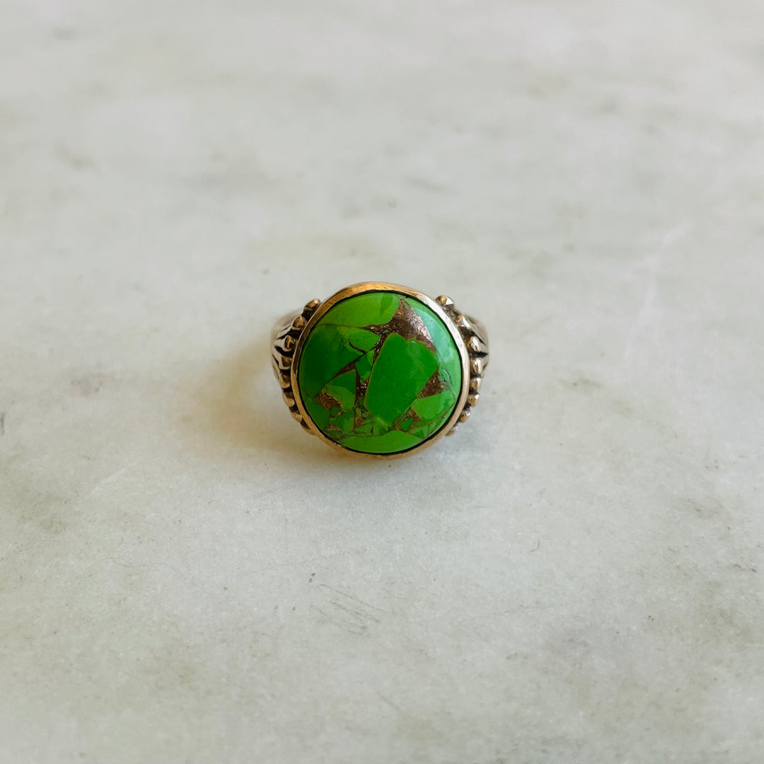 MIMOSA FLOWER RING —  GREEN COPPER MOHAVE TURQUOISE