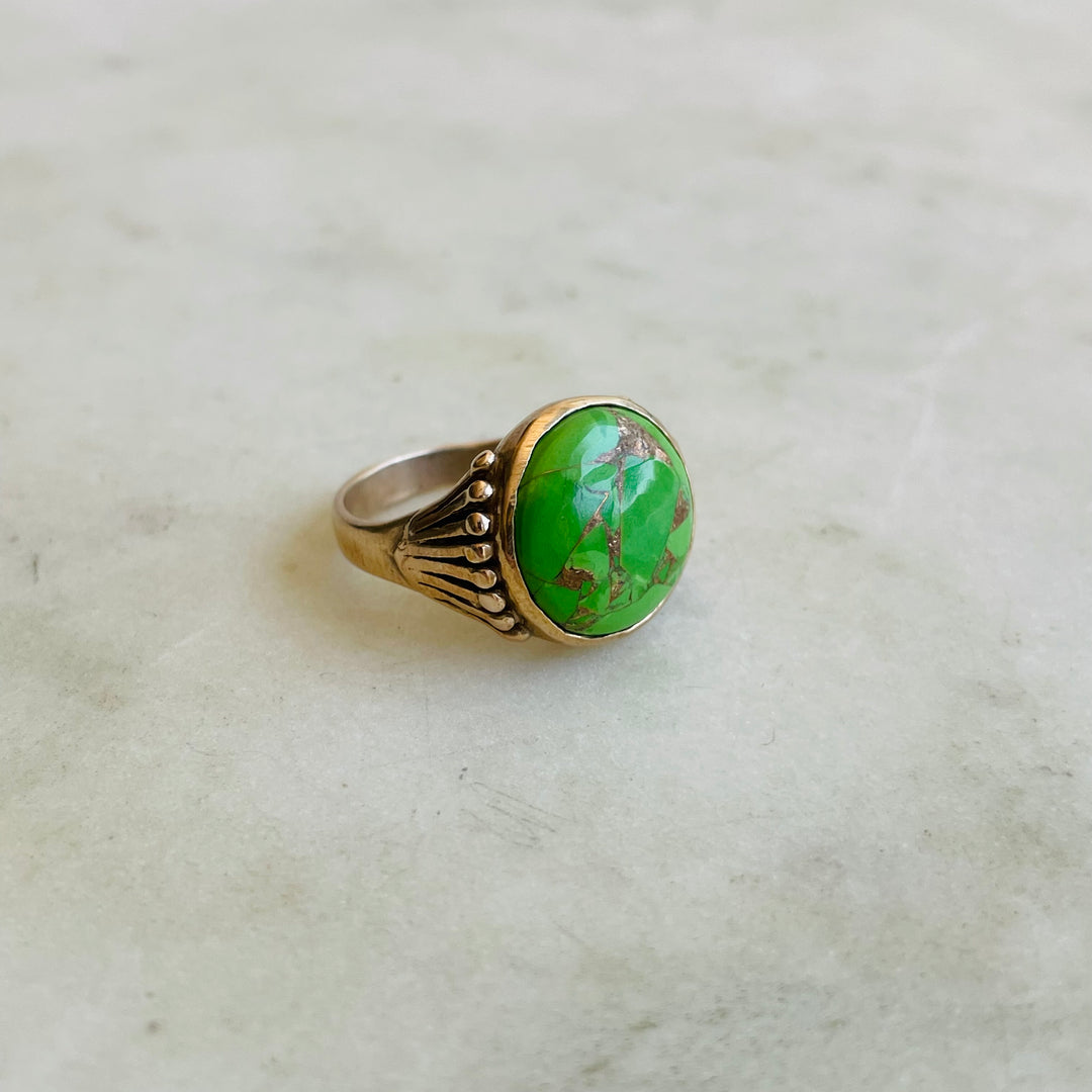 MIMOSA FLOWER RING —  GREEN MOHAVE TURQUOISE