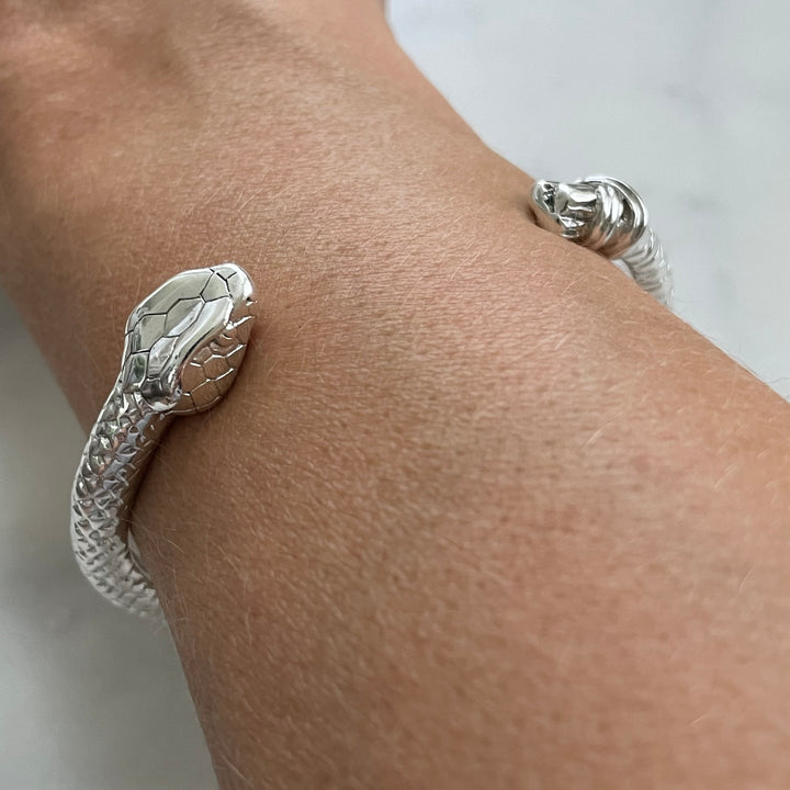 Person wearing snake bracelet in Sterling Silver