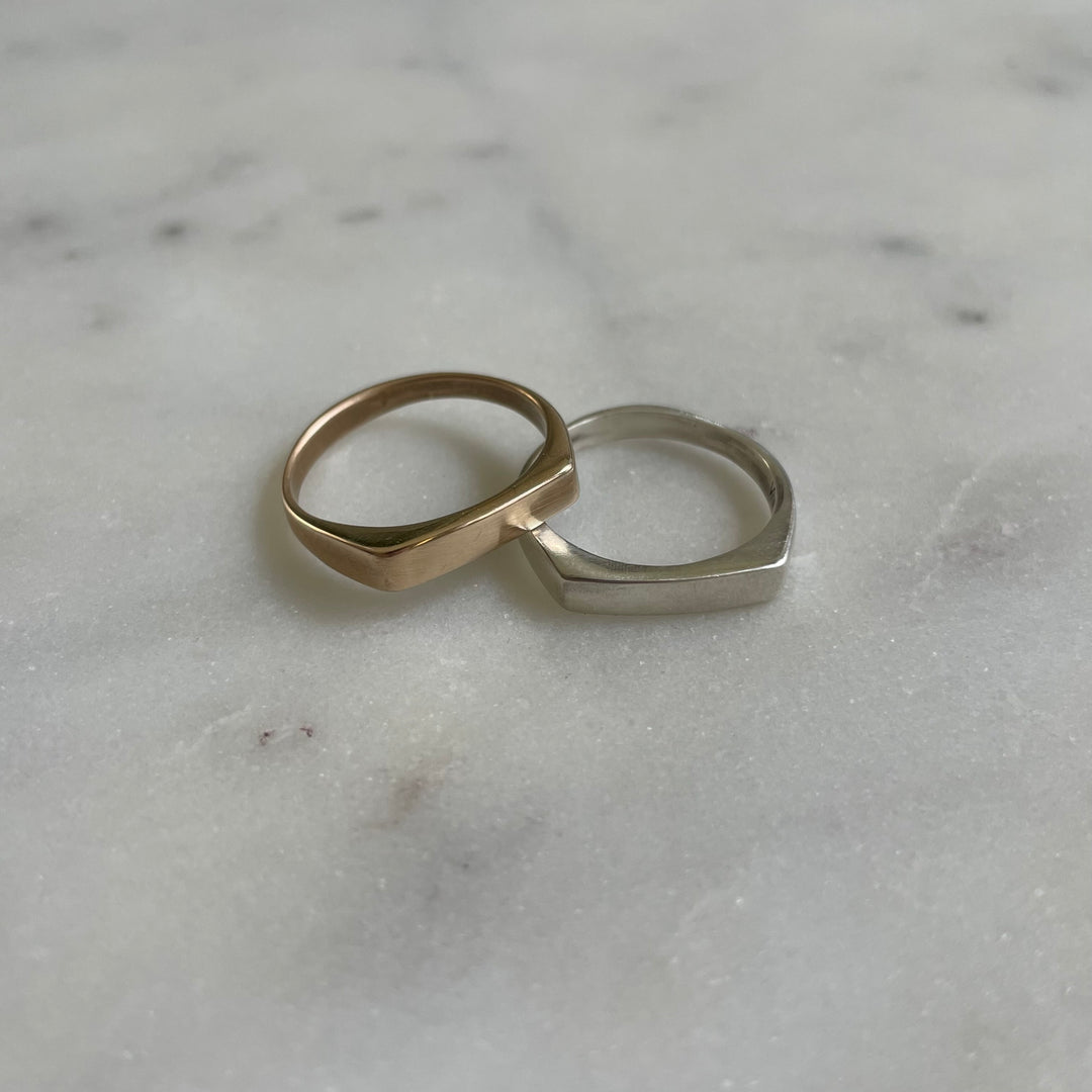 engravable signet bar ring in bronze and sterling silver