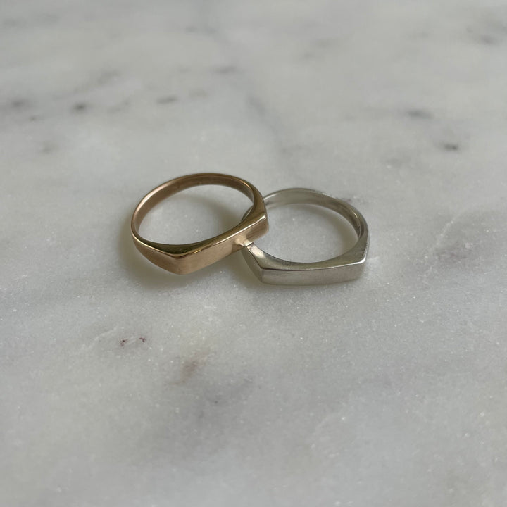 engravable signet bar ring in bronze and sterling silver