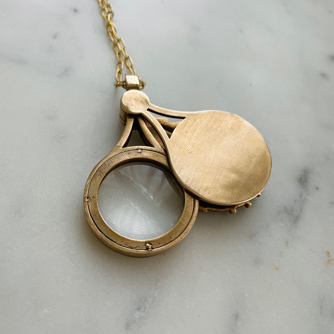 MIMOSA Handcrafted Bronze Wearable Loupe Necklace, Featuring Magnifying Lens