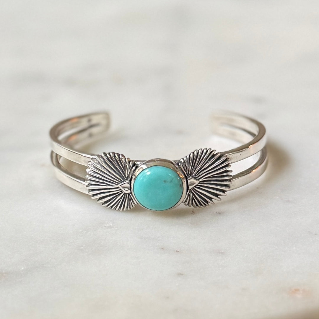 palmetto leaf bracelet with turquoise in sterling silver