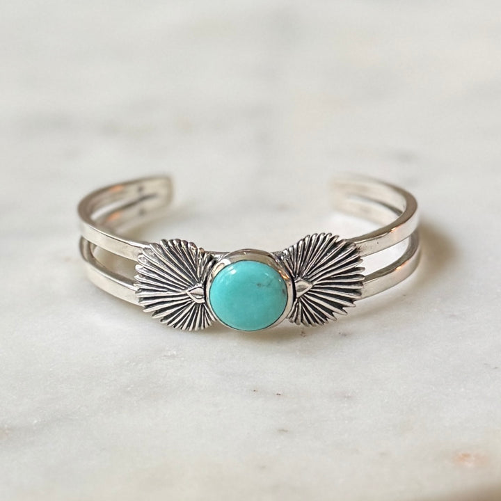 palmetto leaf bracelet with turquoise in sterling silver