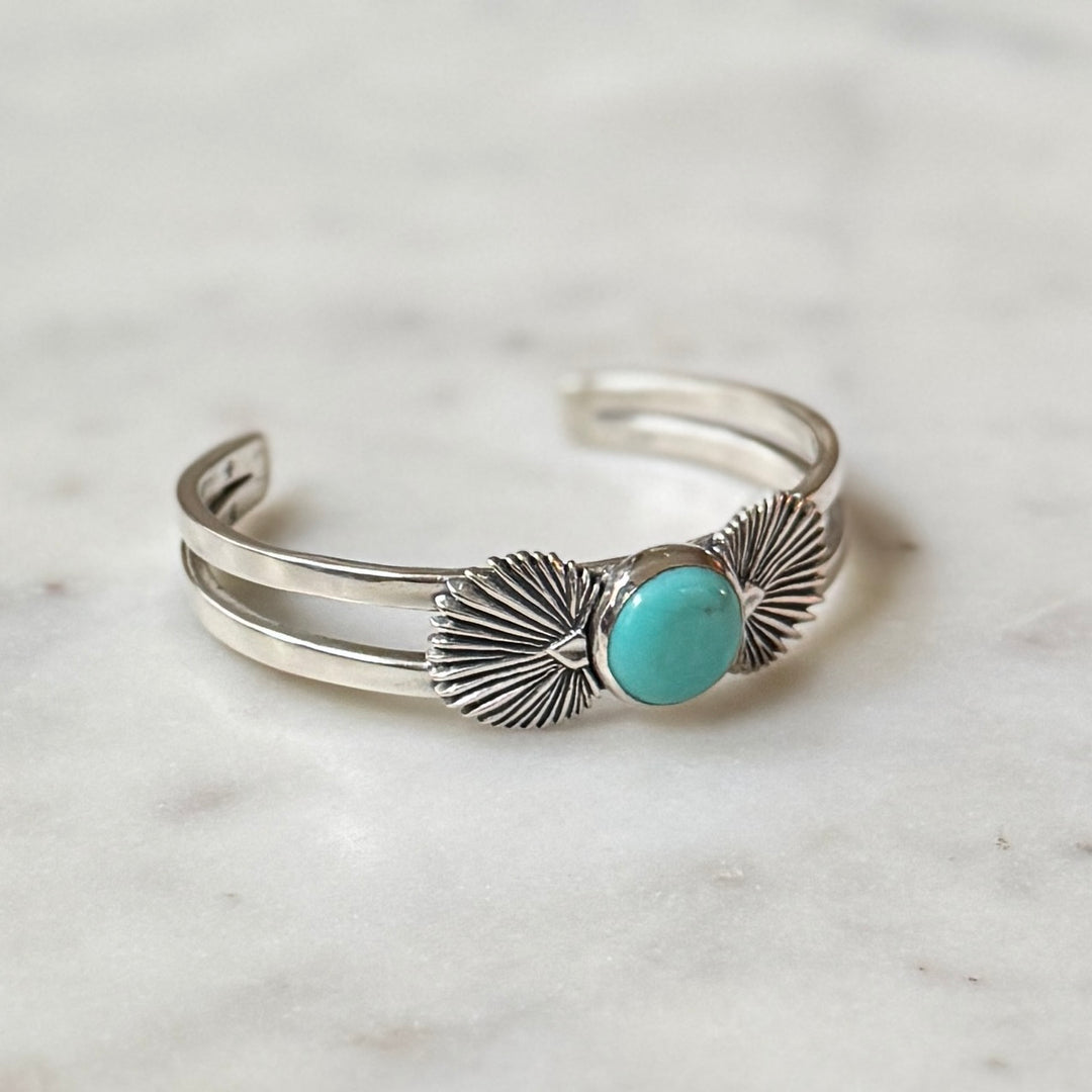 palmetto leaf bracelet with turquoise in sterling silver