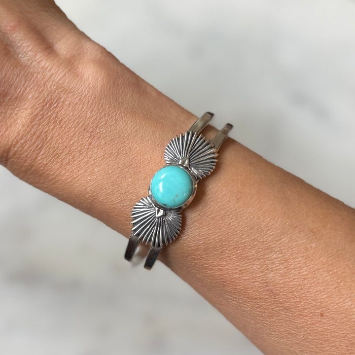palmetto leaf bracelet with turquoise in sterling silver