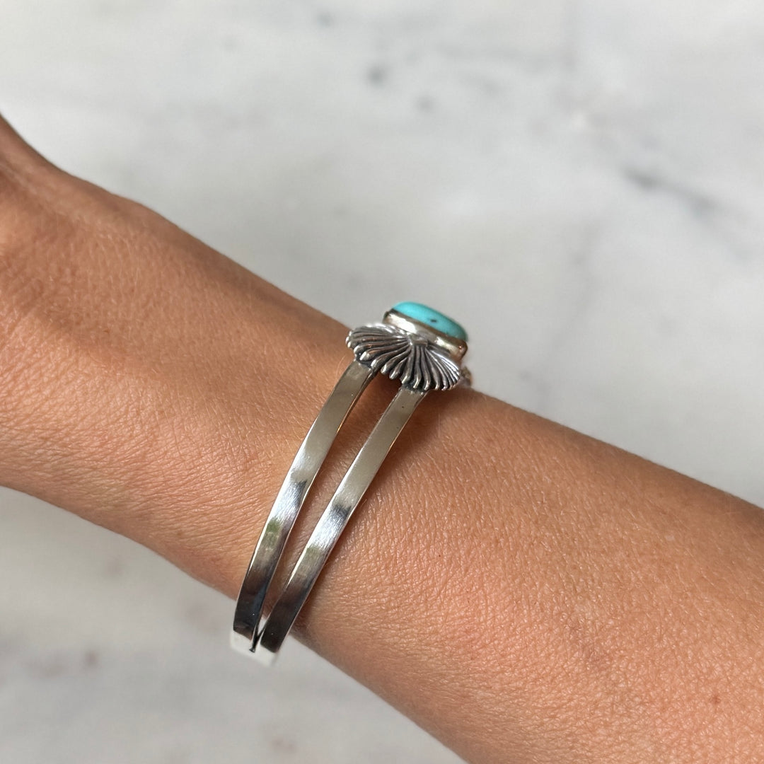 palmetto leaf bracelet with turquoise in sterling silver