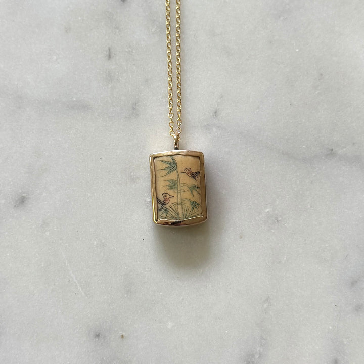 STORY PANEL PENDANT — ONE OF A KIND — TWO BIRDS | MIMOSA Handcrafted 