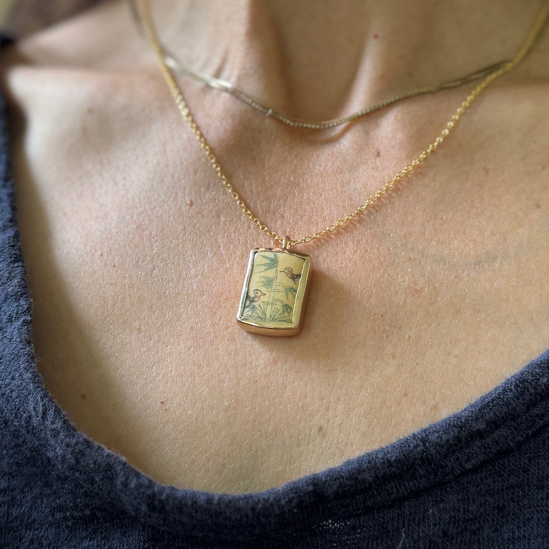 STORY PANEL PENDANT — ONE OF A KIND — TWO BIRDS | MIMOSA Handcrafted 