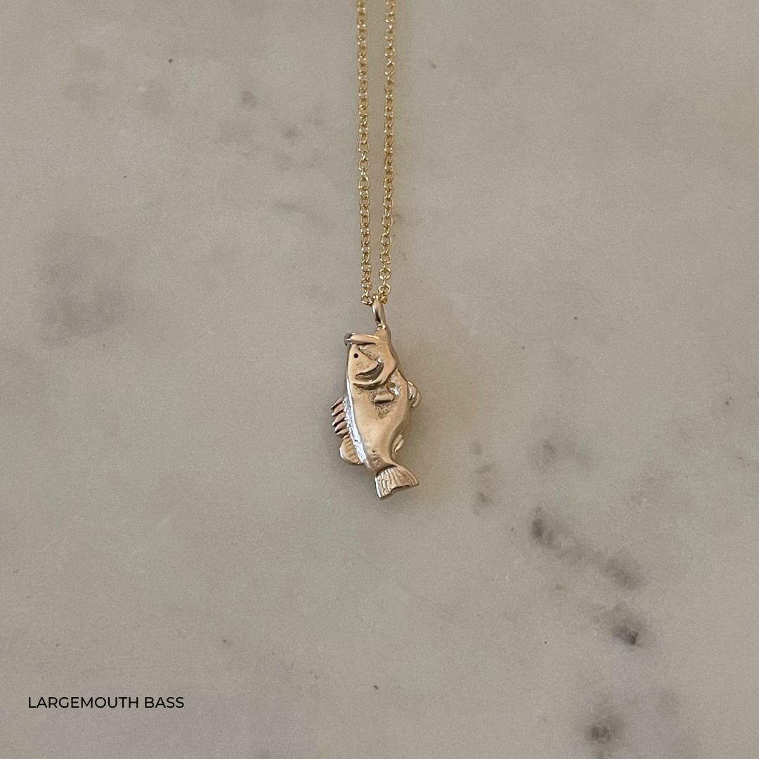 Largemouth Bass Gold Fish Pendant Necklace from MIMOSA Handcrafted