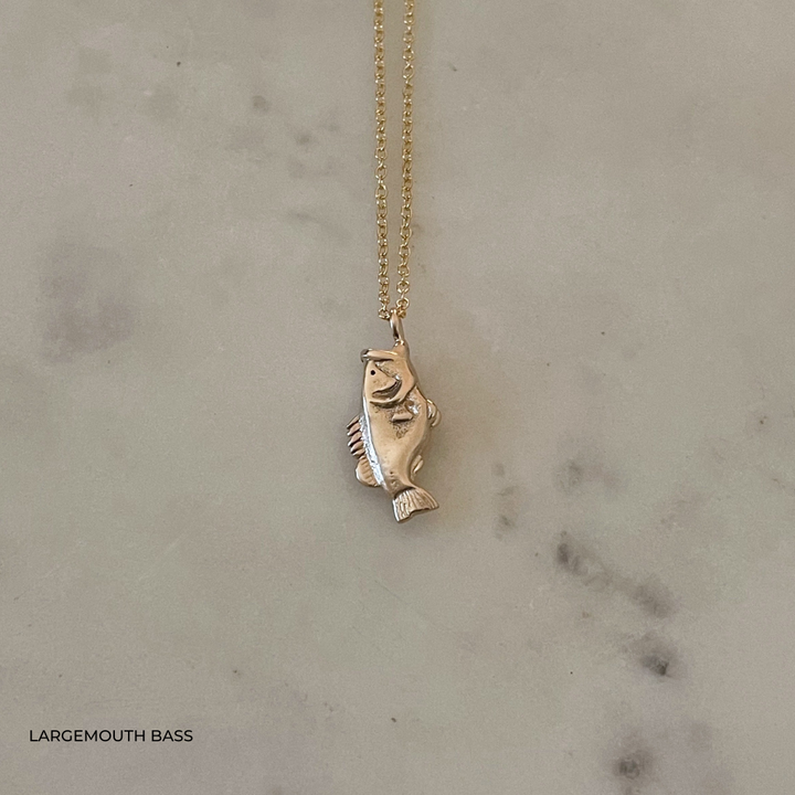 Largemouth Bass Gold Fish Pendant Necklace from MIMOSA Handcrafted