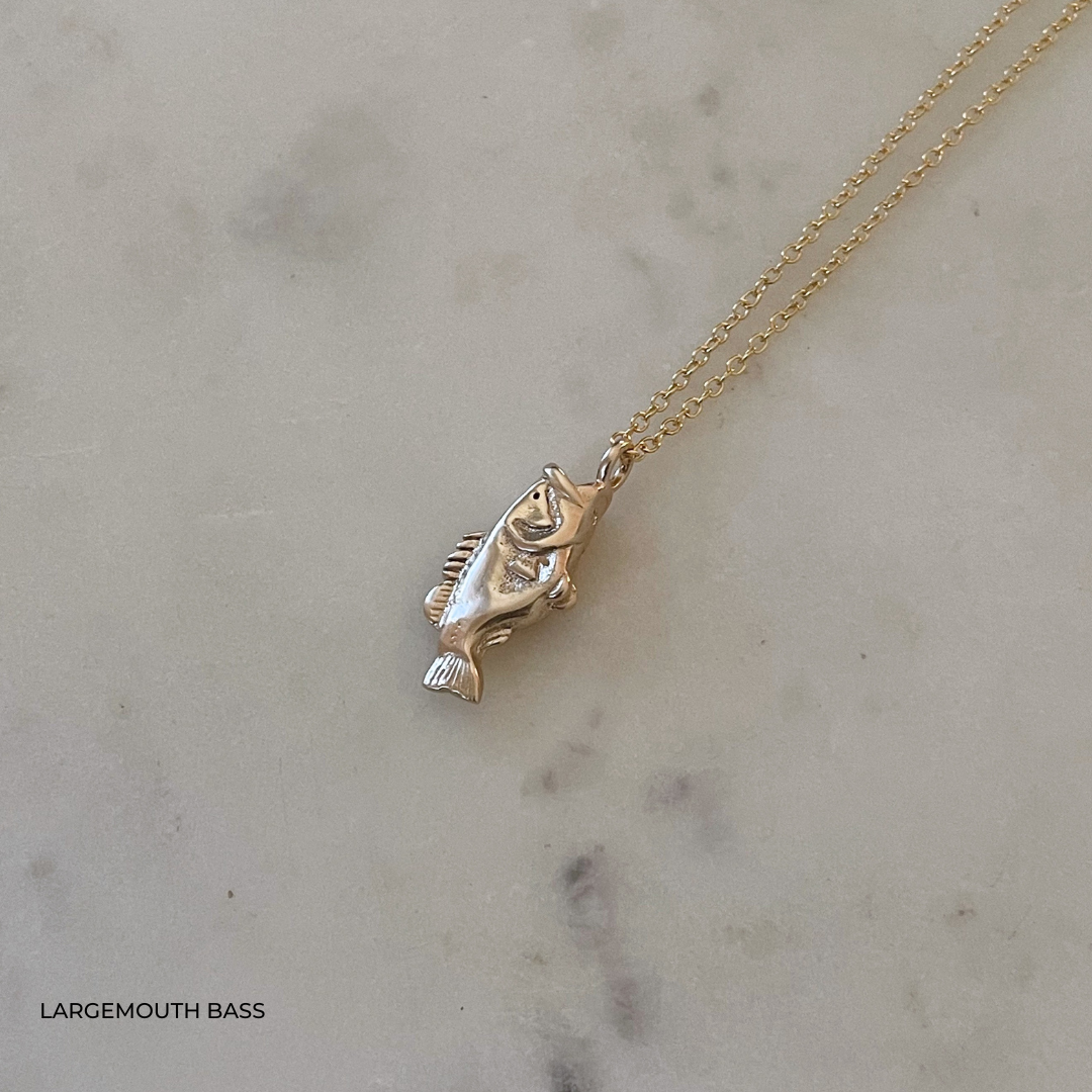 Largemouth Bass Gold Fish Pendant Necklace from MIMOSA Handcrafted