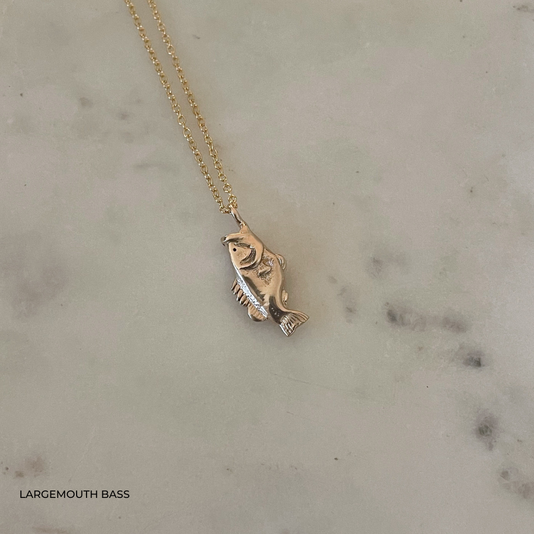 Largemouth Bass Gold Fish Pendant Necklace from MIMOSA Handcrafted