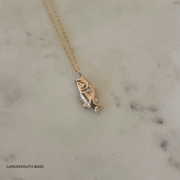 Largemouth Bass Gold Fish Pendant Necklace from MIMOSA Handcrafted