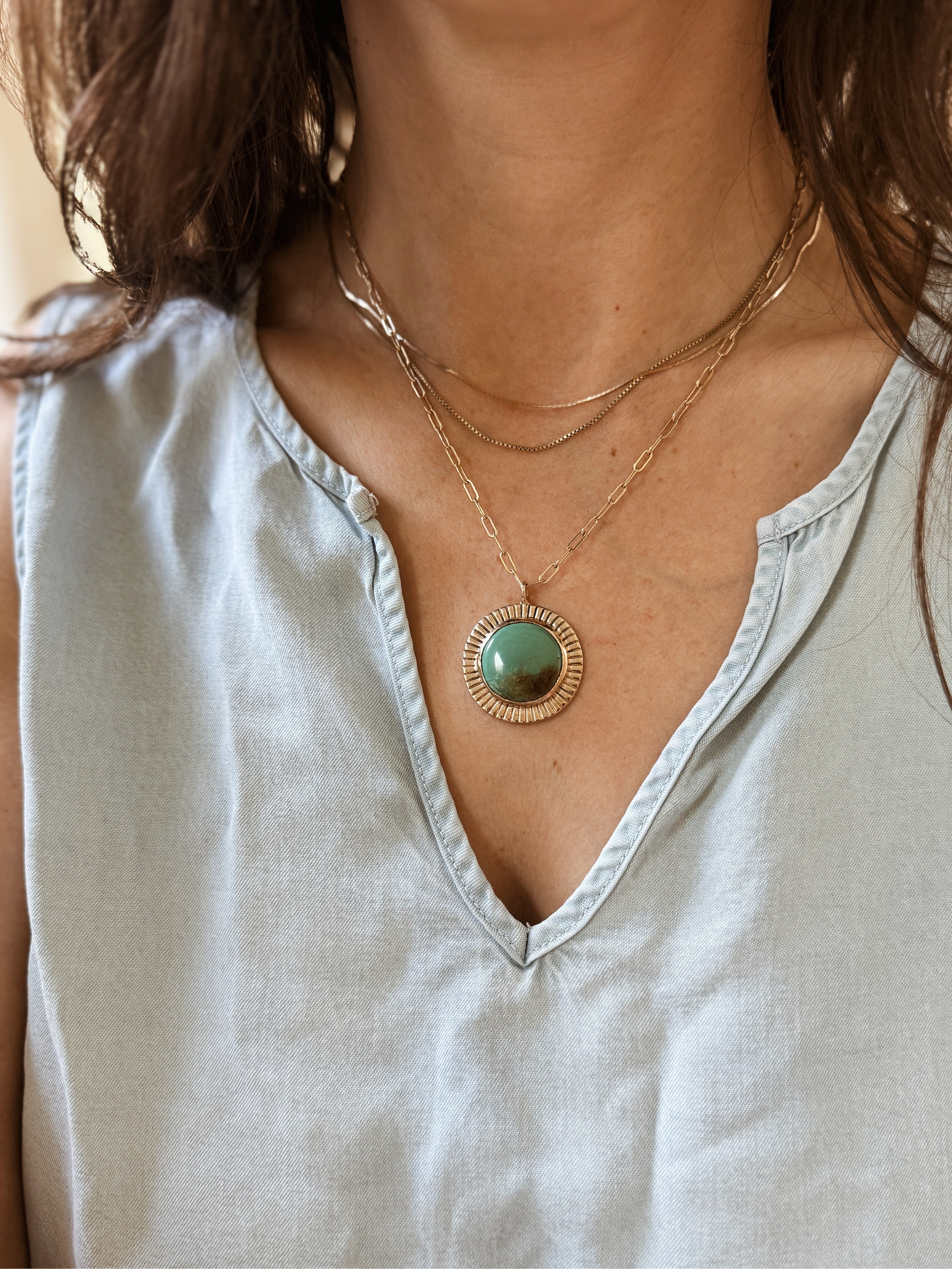 Large Sunburst Necklace with Turquoise | MIMOSA Handcrafted