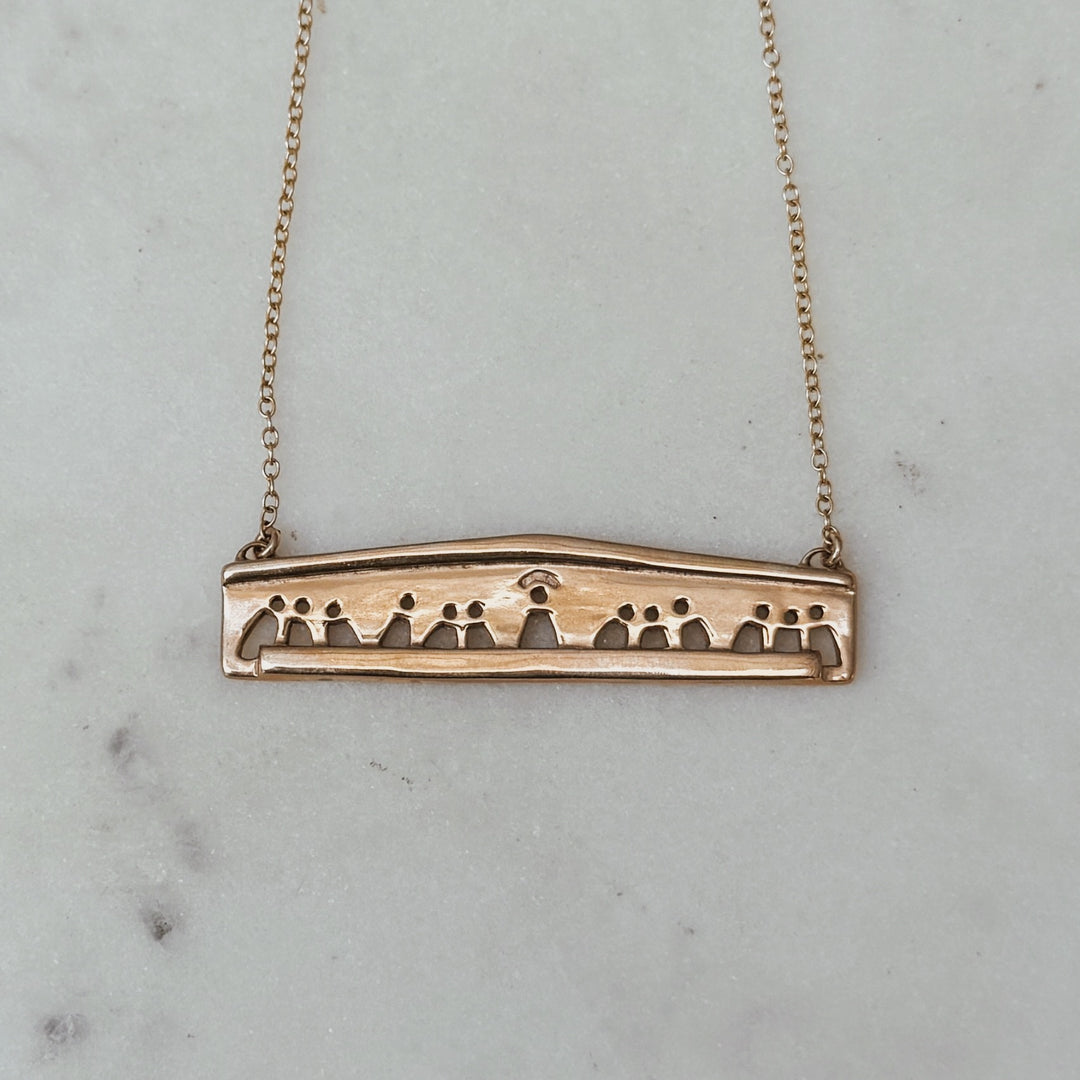 MIMOSA Handcrafted Bronze Last Supper Bar Necklace