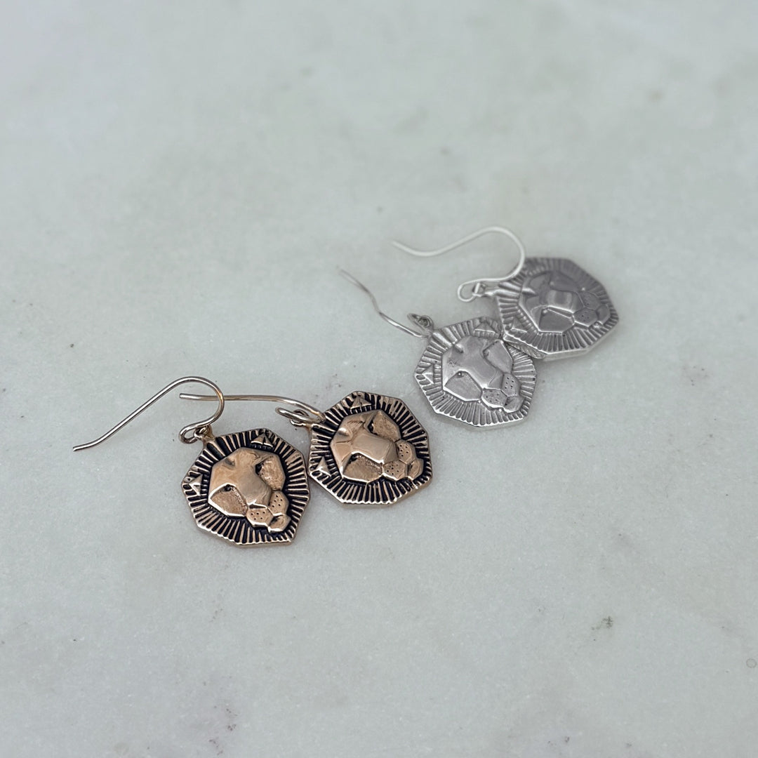 MIMOSA Handcrafted Bronze and Sterling Silver Lion Earrings