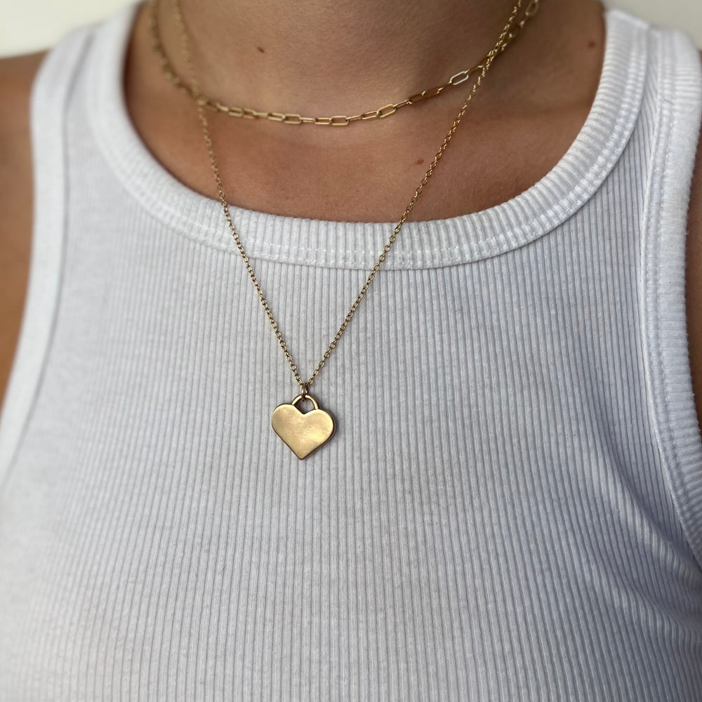 Woman Wearing Handcrafted Simple Heart Pendant Necklace