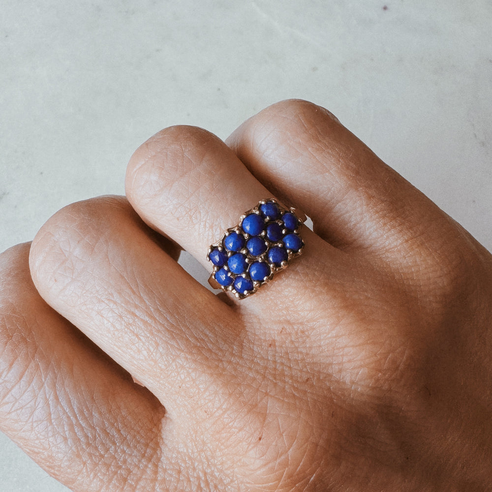 MIMOSA Handcrafted Bronze 13 Stone Lapis Ring