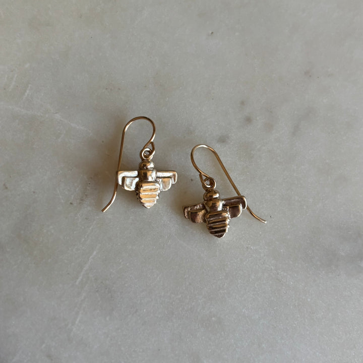 Gold Bee Earrings on Standard Gold-Filled Ear Wires