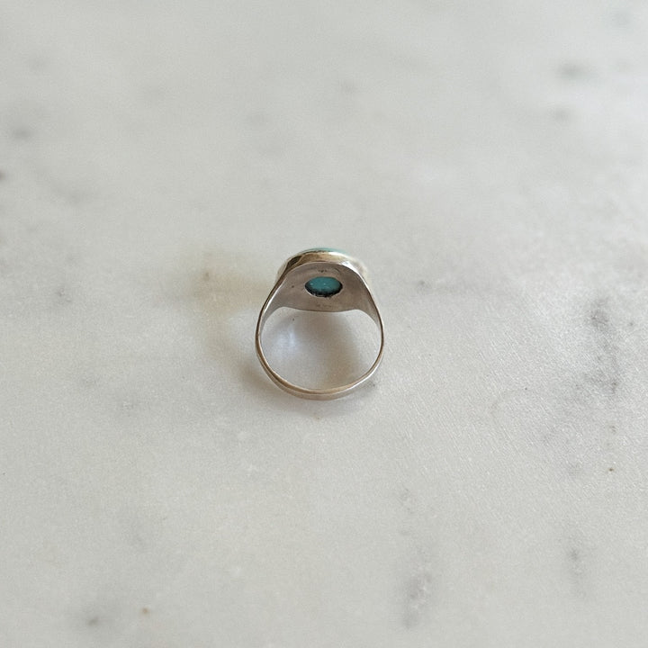 Silver Turquoise Gemstone Ring with Fourteen Millimeter Stone | MIMOSA Handcrafted