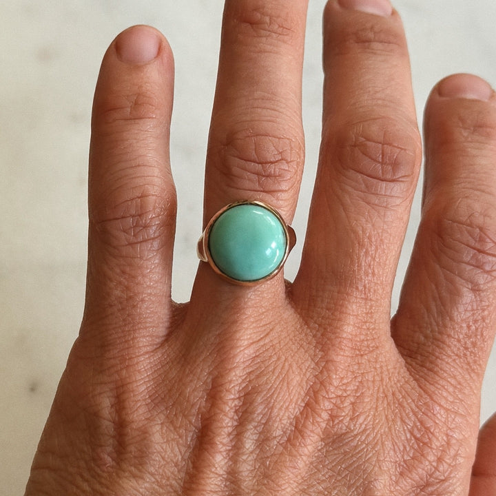 Bronze Turquoise Gemstone Ring with Fourteen Millimeter Stone | MIMOSA Handcrafted