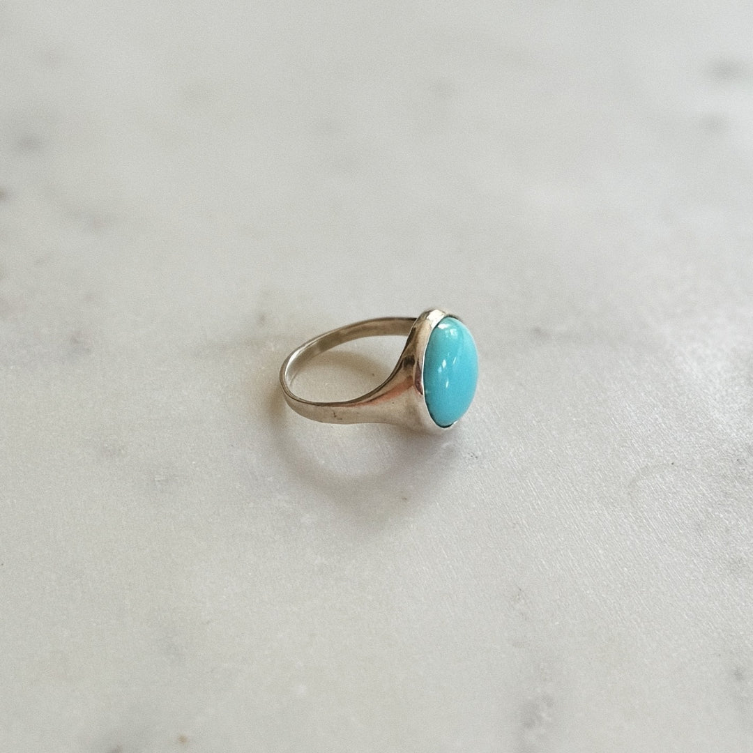 Silver Turquoise Gemstone Ring with Fourteen Millimeter Stone | MIMOSA Handcrafted