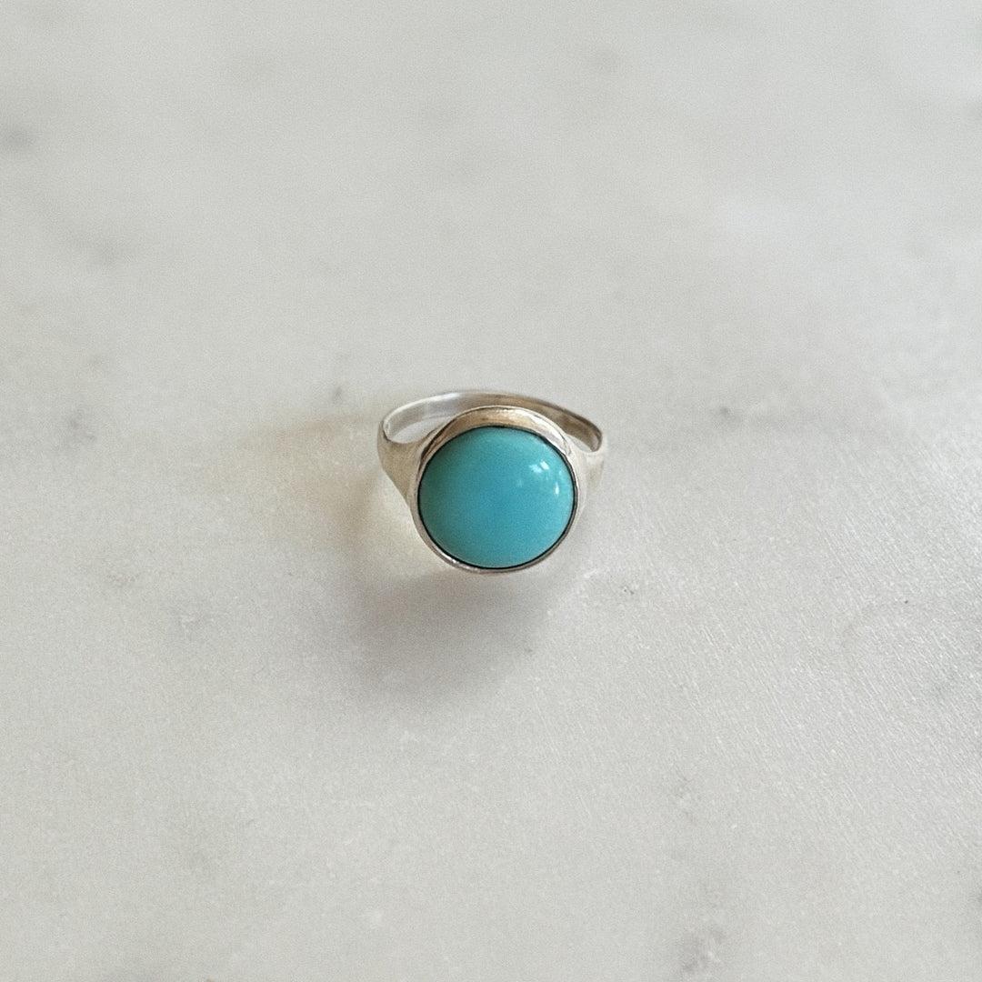 Silver Turquoise Gemstone Ring with Fourteen Millimeter Stone | MIMOSA Handcrafted