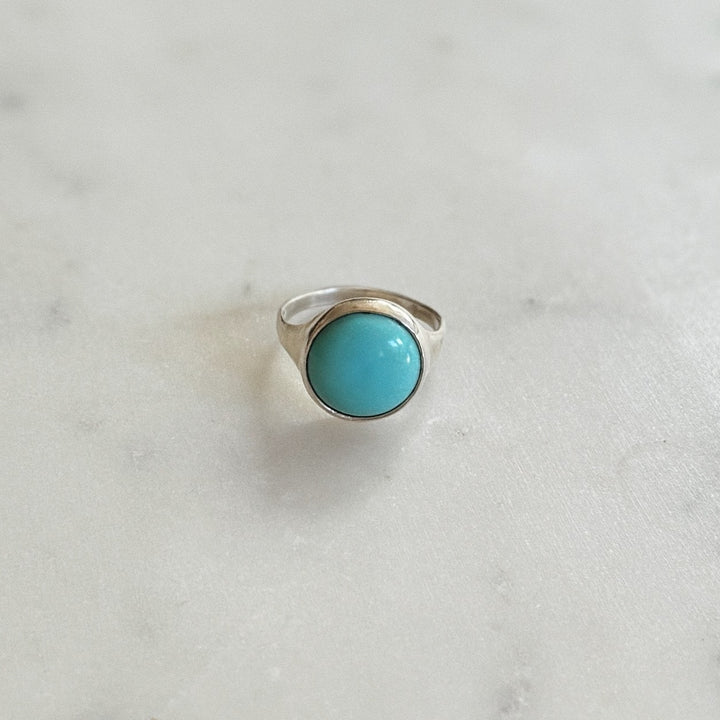 Silver Turquoise Gemstone Ring with Fourteen Millimeter Stone | MIMOSA Handcrafted