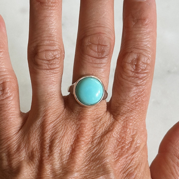 Silver Turquoise Gemstone Ring with Fourteen Millimeter Stone | MIMOSA Handcrafted