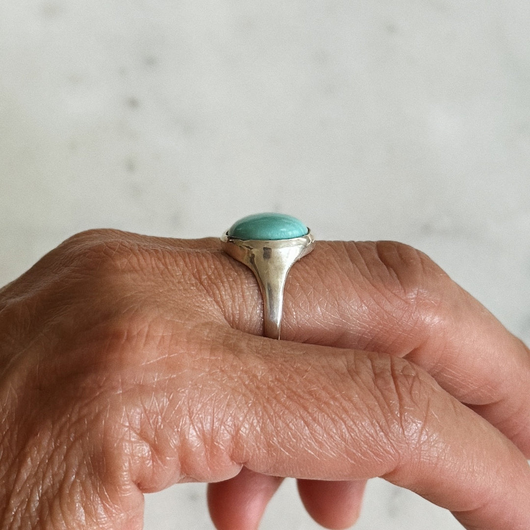 Silver Turquoise Gemstone Ring with Fourteen Millimeter Stone | MIMOSA Handcrafted