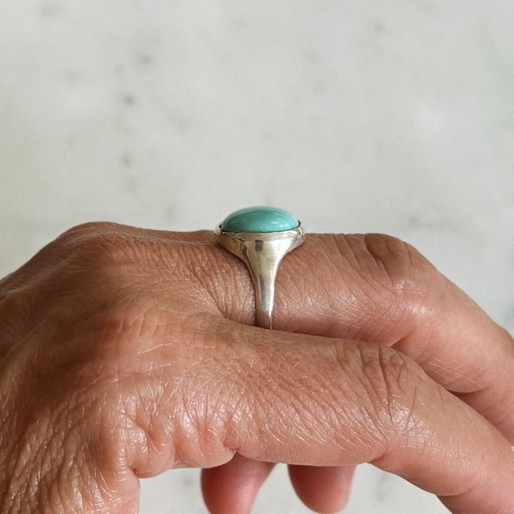 Silver Turquoise Gemstone Ring with Fourteen Millimeter Stone | MIMOSA Handcrafted