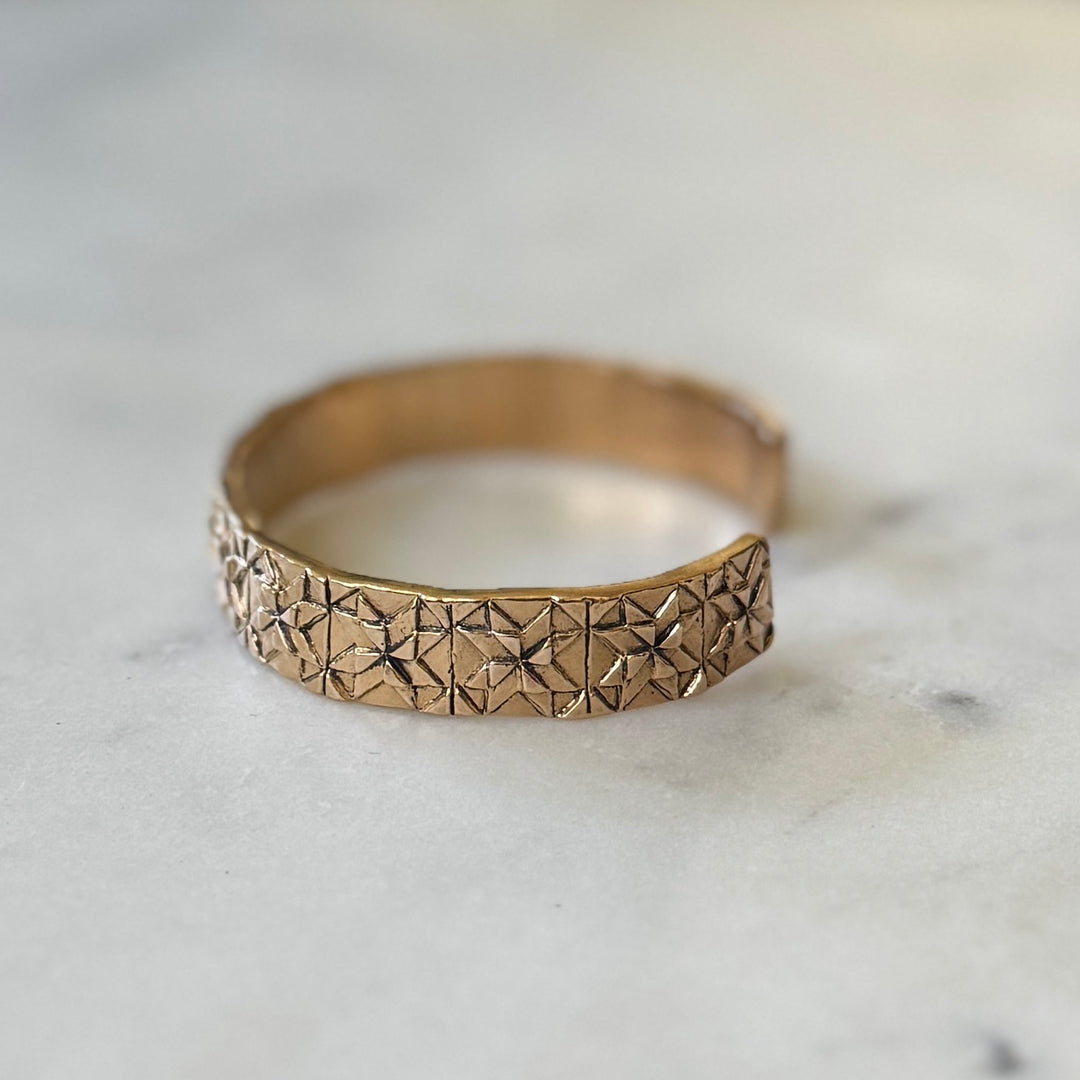 Handmade quilt square bracelet in bronze by MIMOSA Handcrafted