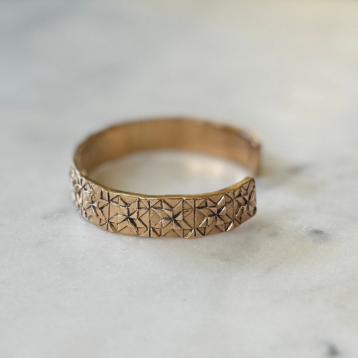 Handmade quilt square bracelet in bronze by MIMOSA Handcrafted