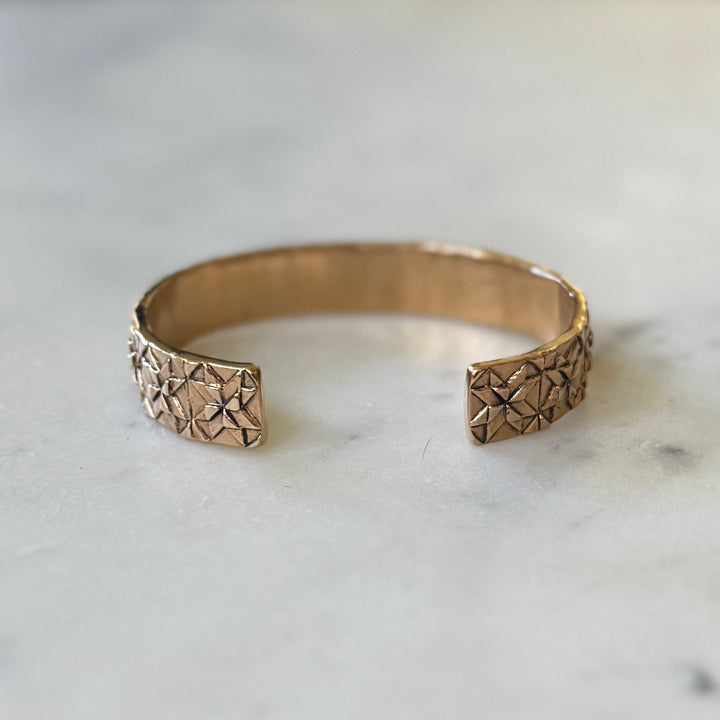 Handmade quilt square bracelet in bronze by MIMOSA Handcrafted