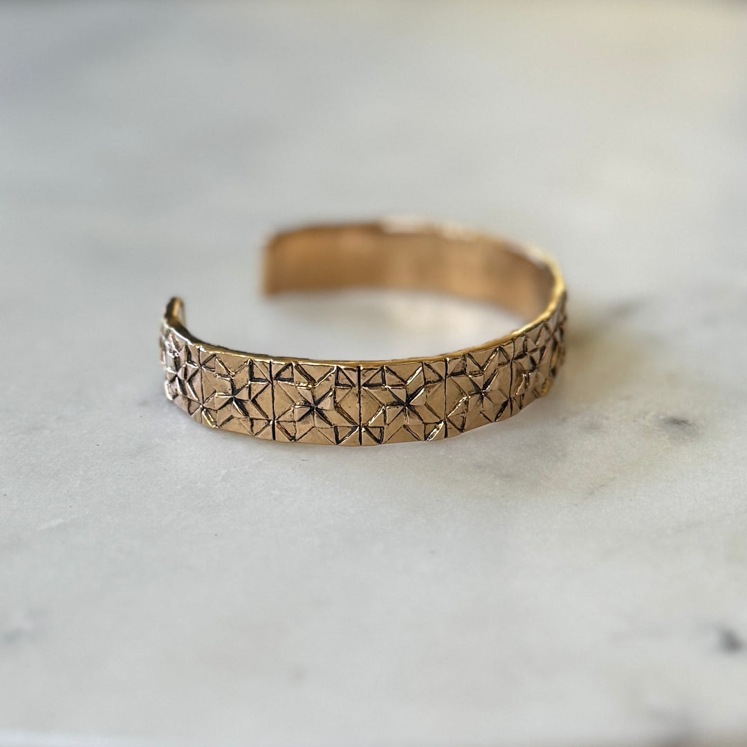 Handmade quilt square bracelet in bronze by MIMOSA Handcrafted