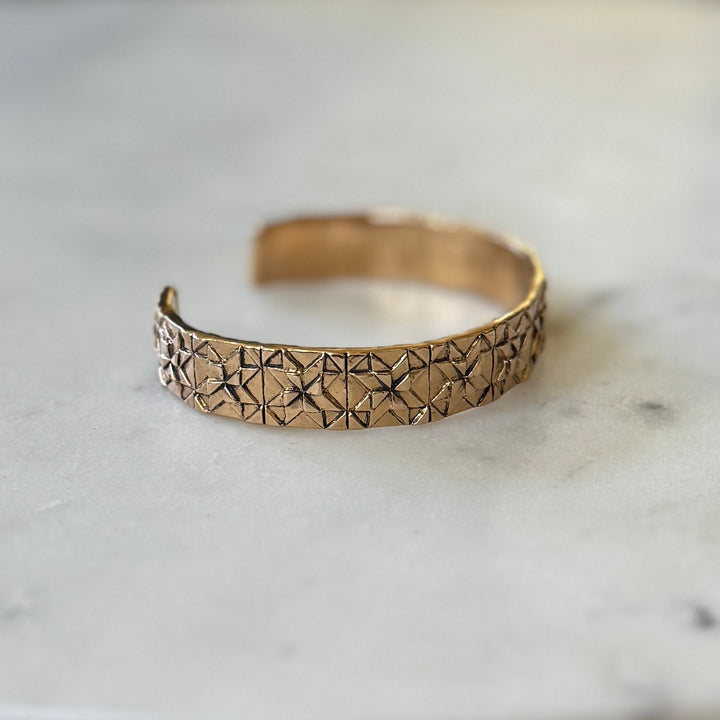 Handmade quilt square bracelet in bronze by MIMOSA Handcrafted