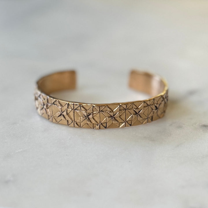 Handmade quilt square bracelet in bronze by MIMOSA Handcrafted