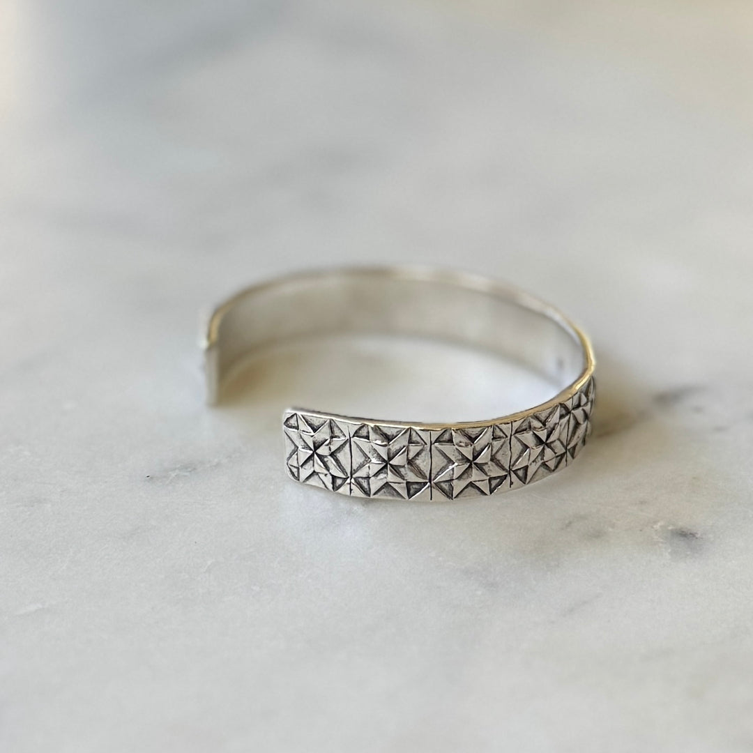 Handmade quilt square bracelet in sterling silver by MIMOSA Handcrafted