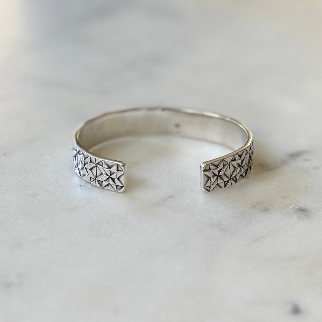 Handmade quilt square bracelet in sterling silver by MIMOSA Handcrafted